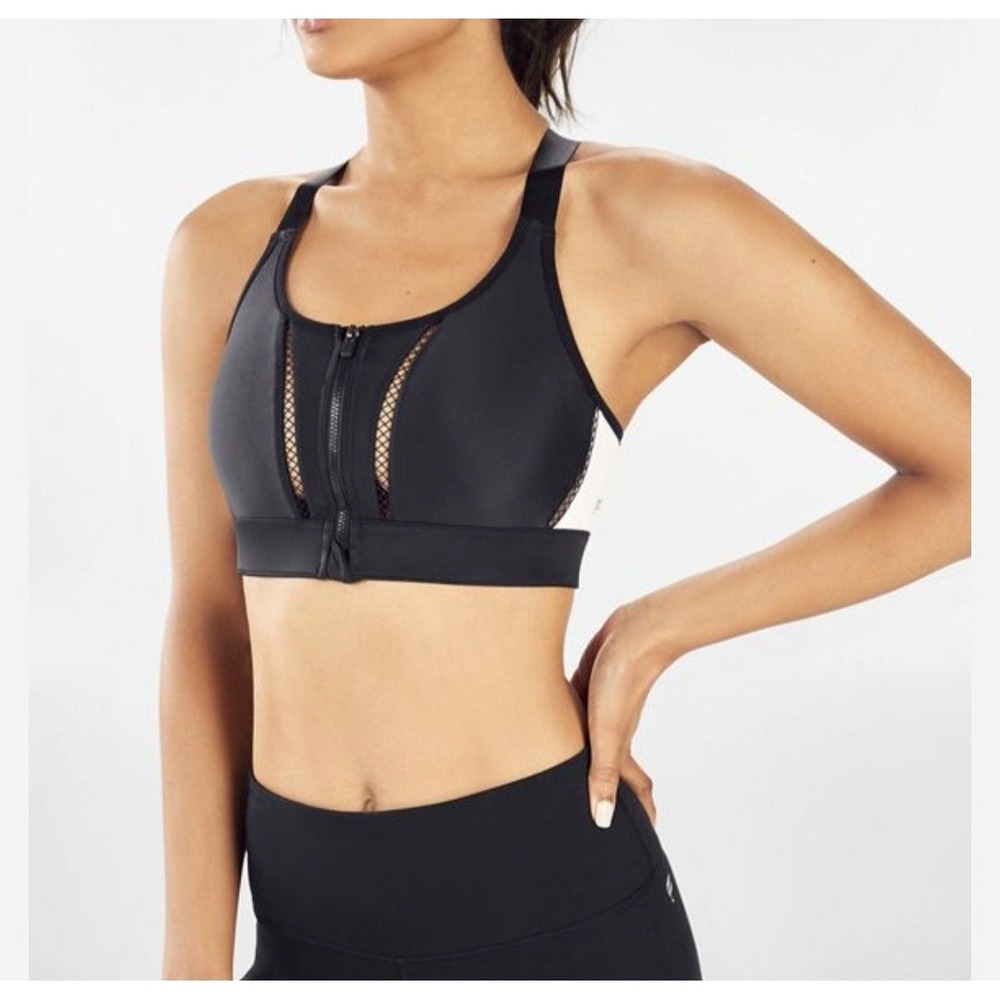 Fabletics Zoe High Impact Front Zip Sports Bra Black White Size Medium